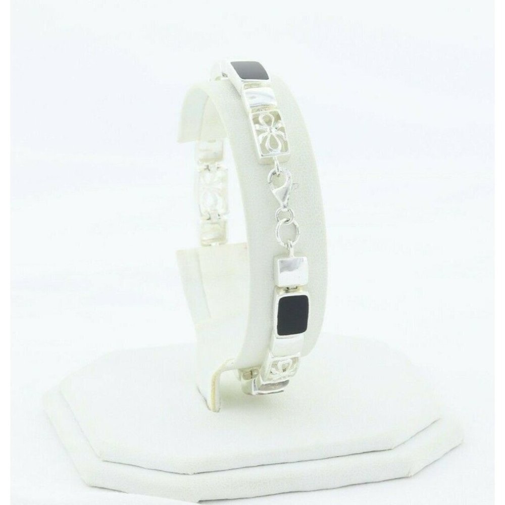 Sterling Silver Onyx and Marcasite Bracelet 7 3/4 inch - Picture 7 of 10
